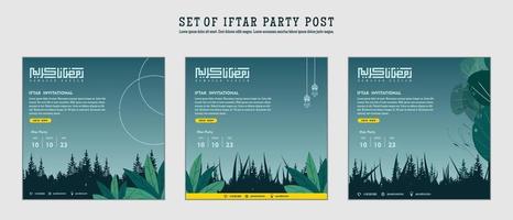 Set of Iftar Party invitation, Iftar mean is breakfasting. social media template with islamic background design vector