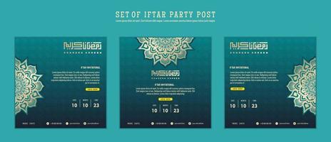 Set of Iftar Party invitation, Iftar mean is breakfasting. social media template with islamic background design vector