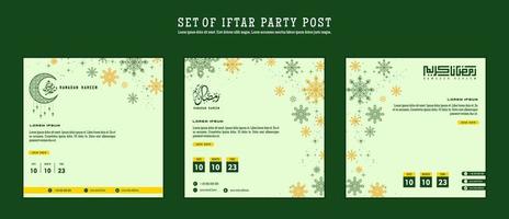 Set of Iftar Party invitation, Iftar mean is breakfasting. social media template with islamic background design vector