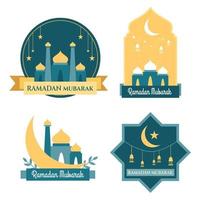 Set of Ramadan Badges or Labels with Different Islamic Element vector