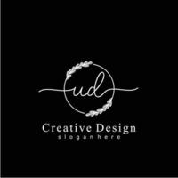 Initial UD beauty monogram and elegant logo design, handwriting logo of initial signature, wedding, fashion, floral and botanical logo concept design. vector