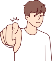 Confident man pointing finger at camera to press button on invisible screen png