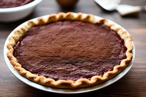 Chocolate chess pie in a table aesthetic studio shoot for commercial marketing and promotion. photo