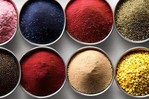 Colorful powder herbs seasoning in a stainless bowl. photo