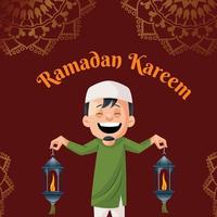 Banner design of Ramadan Kareem cartoon style template vector