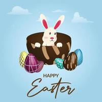 Happy Easter with cute bunny and Easter eggs banner design template vector