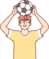 Adolescente chico levanta pelota terminado cabeza Sueños de convirtiéndose profesional fútbol americano jugador png