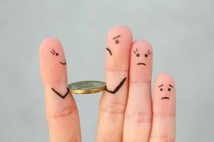 Fingers art of sadness family. Man returns money. photo