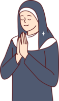 Positive woman in clothes of catholic nun closing eyes praying turning to God png