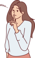 Modest woman puts finger to lips wanting to keep secret or calm interlocutor png