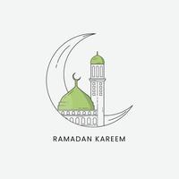 Ramadán kareem saludos diseño con creciente y mezquita vector