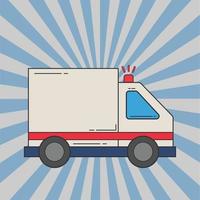 retro vintage ambulance with retro sunshine background flat vector design