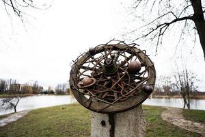 Composition of the planets of the solar system on a wooden wheel. photo