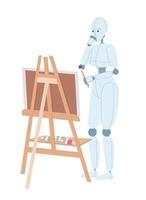 AI artist painting on easel semi flat color vector character. Artificial intelligence. Editable full body figure on white. Simple cartoon style spot illustration for web graphic design and animation