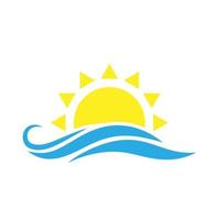 Sun and sea icon vector. sunrise and sunset illustration sign. seaside vacation symbol. waves logo. vector