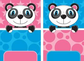 linda dibujos animados panda oso con estrellas y lugares vector