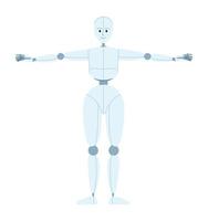 humanoide robot hacer ejercicio semi plano color vector personaje. parecido a un humano danza movimienot. editable lleno cuerpo figura en blanco. sencillo dibujos animados estilo Mancha ilustración para web gráfico diseño y animación