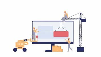 Animated executing construction task. Website building. Under maintenance. 2D cartoon flat characters 4K video footage on white with alpha channel transparency. Concept animation for web design