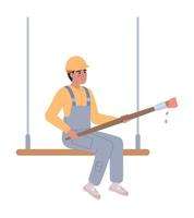 Construction worker with paint brush semi flat color vector character. Editable figure. Full body person on white. Simple cartoon style spot illustration for web graphic design and animation