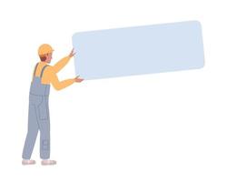 Construction labourer with metal panel semi flat color vector character. Editable concept. Full body person on white. Simple cartoon style spot illustration for web graphic design and animation