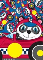 Panda Bear Racing Driver in Sports Car with Patterned Background vector