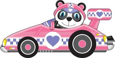 Cartoon Panda Bear Racing Driver in Heart Sports Car vector