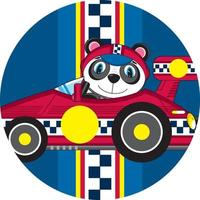 dibujos animados panda oso carreras conductor en Deportes coche vector