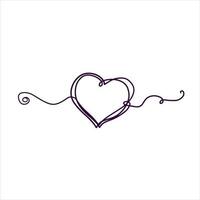 One line heart drawing. Romantic symbol of Valentine Day. Linear decoration isolated on white. vector