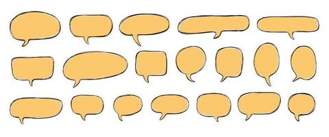 Set of Hand-drawn speech bubble text, chatting box, message box outline cartoon vector illustration design.