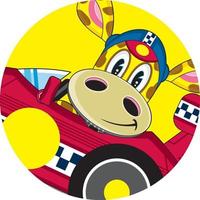 Cute Cartoon Giraffe Racing Driver in Sports Car vector