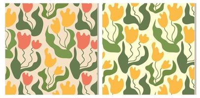 Groovy abstract pattern tulips flower on yellow background vector