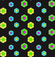 Groovy pattern neon hippie flower on black background. vector