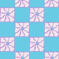 Groovy abstract flower. Retro blue checkered background with daisies vector
