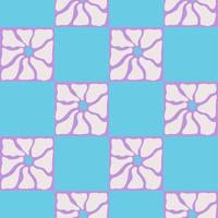 Groovy abstract flower. Retro blue checkered background with daisies vector