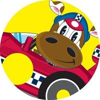 linda dibujos animados vaca carreras conductor en Deportes coche vector