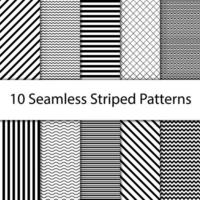 10 Seamless Black Striped Patterns Set vector