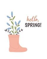 caucho bota con mano dibujado primavera flores vector ilustración. para primavera diseño. plano Clásico estilo.