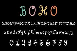 Alphabet letters and numbers, boho font set, A-Z vector and illustration.