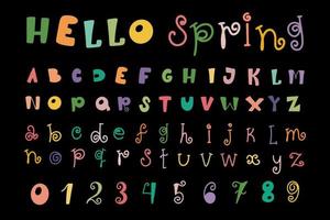 Vector font and alphabet. Abc, english letters and numbers. Spring collection