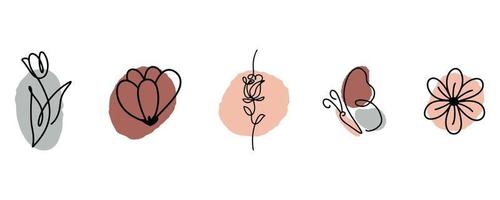 Flower doodle line art with abstract shapes and floral elements.Vector and illustration vector