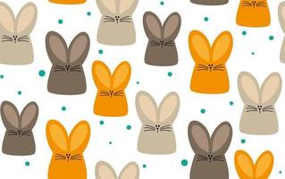 Children's background with colorful hares. Yellow, gray and brown rabbit. Easter pattern vector