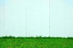 White Gypsum Wall with Green Field Ground. photo