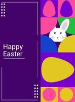 happy easter day, modern style abstract pattern poster design, with bunny and egg shape decoration vector