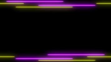 púrpura y amarillo láser efecto. brillante neón marco antecedentes con vacío espacio área. repetitivo movimiento neón línea animación. brillante neón ligero efecto aislado en negro. 4k gráfico animación vídeo video