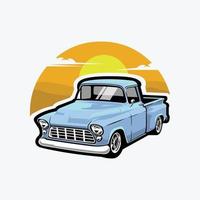 Classic Pickup Truck Illustration Vector Art Isolated. Farm Truck Side View Vector Illustration Template