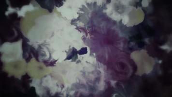 Abstract floral motion background animation in the style of a dark watercolor painting. Flowers include alstroemeria, carnation, chrysanthemum, daisy, gerbera, gladiola, hydrangea and rose. video