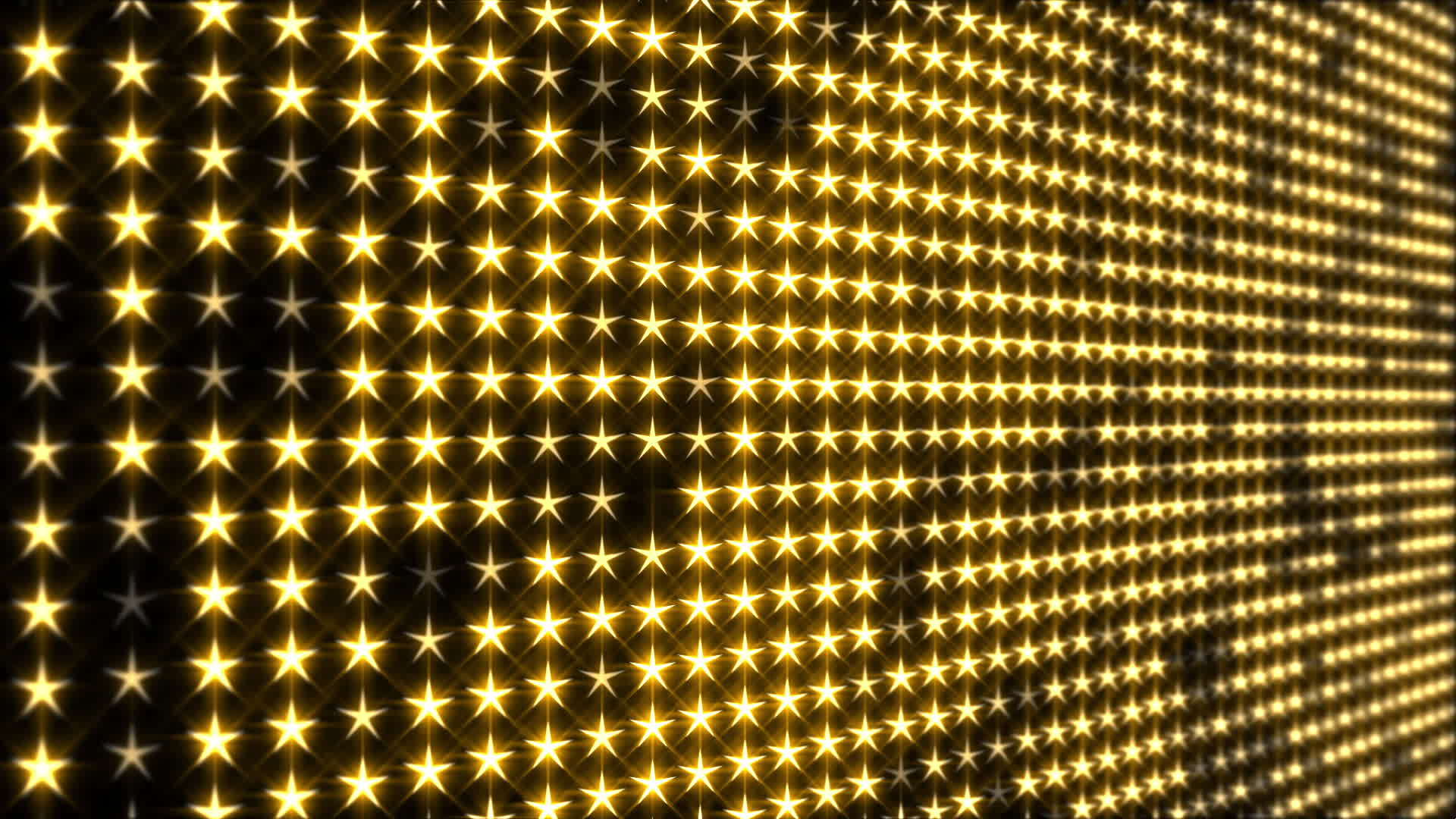 Flashing golden, star shaped LED lights display panel looping, full