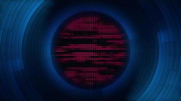 Abstract technology background with rotating blue glowing circles and flashing red data transfer lights. This modern motion background is full HD and a seamless loop. video