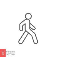 Walk line icon. Simple outline style. Pedestrian, man, pictogram, human, side, walkway concept symbol. Vector illustration isolated on white background. Editable stroke EPS 10.