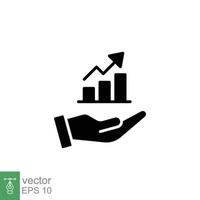 Hand and profit icon. Solid style for web template and app. Future, pick, revenue, business, achievement, chart, diagram, vector illustration design on white background. EPS 10.